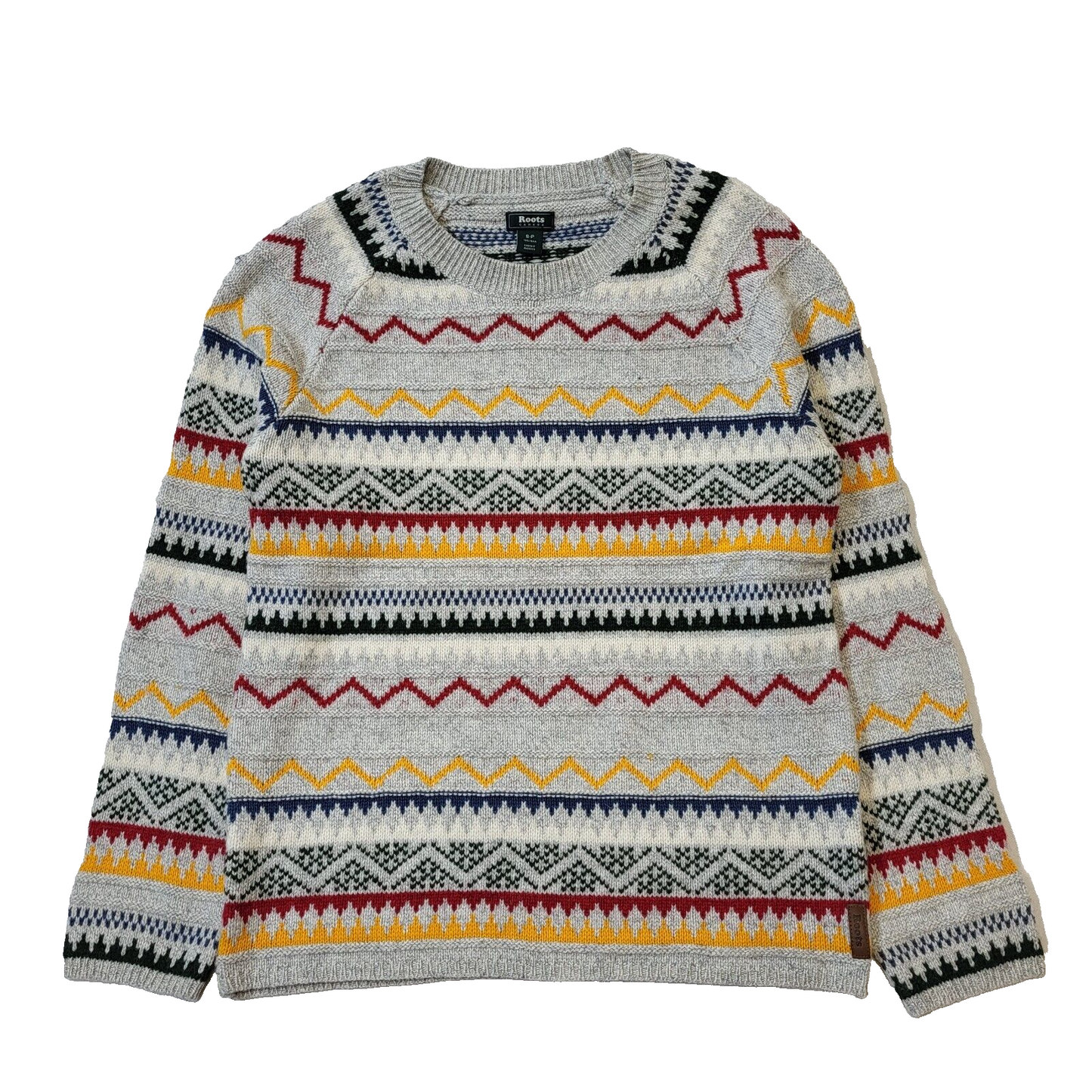Roots Grey Geometric Round Neck Wool Blend Jumper Women's Uk S 8 H282