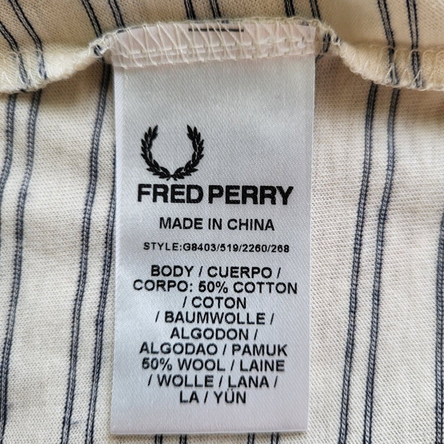Fred Perry Cream Striped Slim Fit Shirt Women's Uk M 10 EU 38 BNWT G813