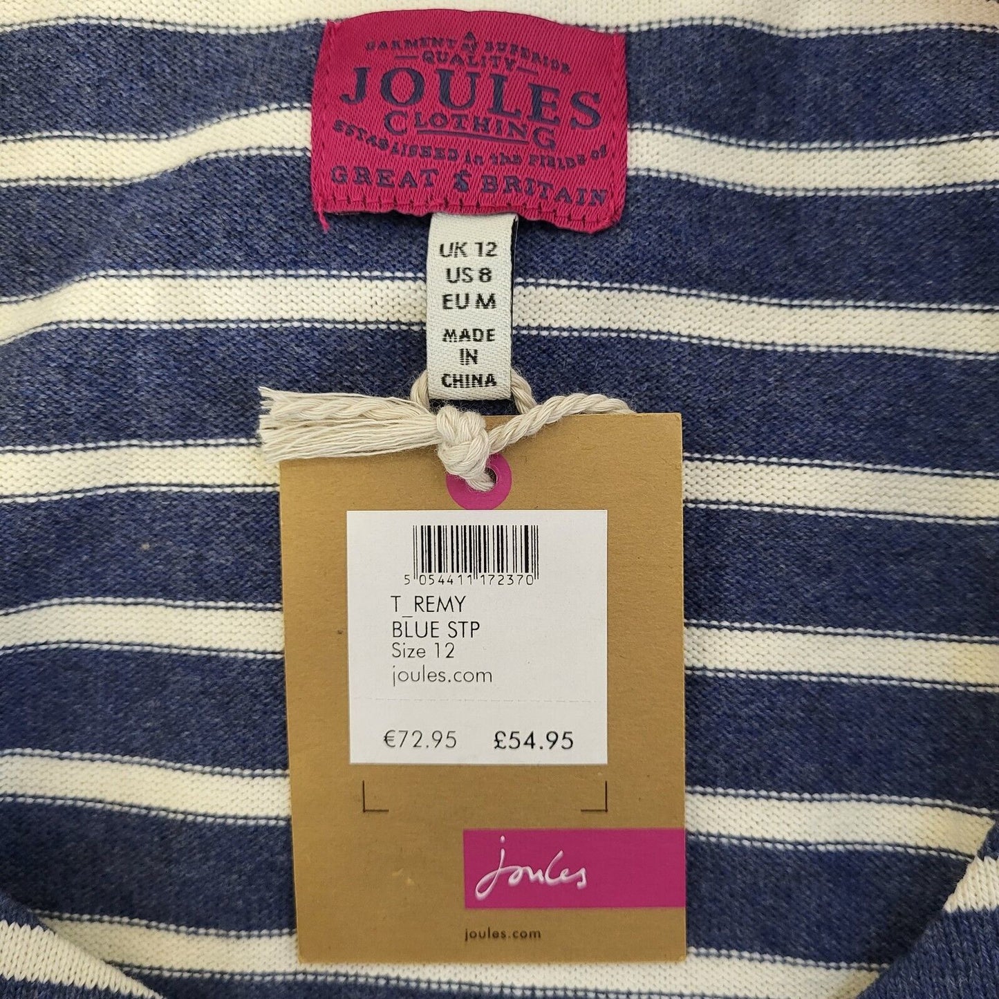 Joules Remy Blue White Striped 3/4 Sleeve Round Neck Dress Uk Women's 12 G612
