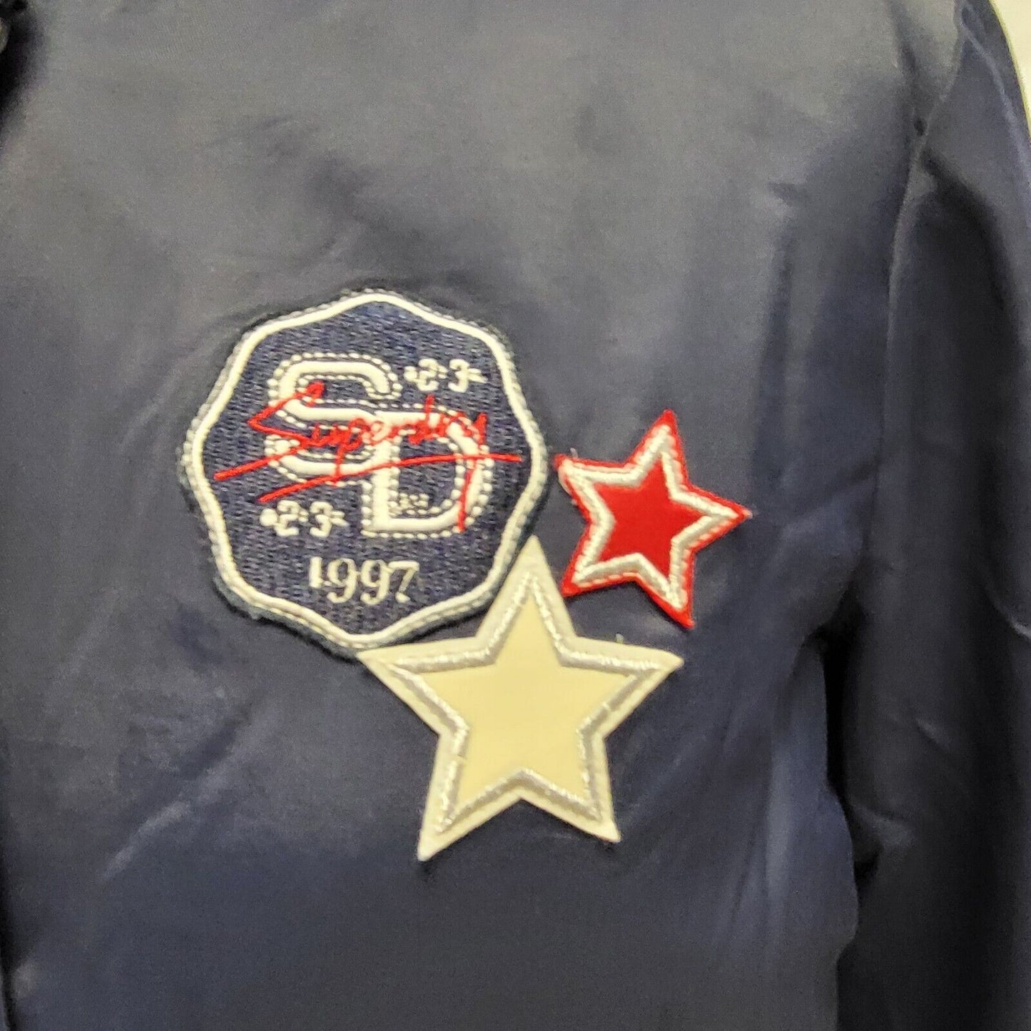 Superdry 1990 Snap Fasten Navy Blue Varsity Jacket Uk Women's 6 G701