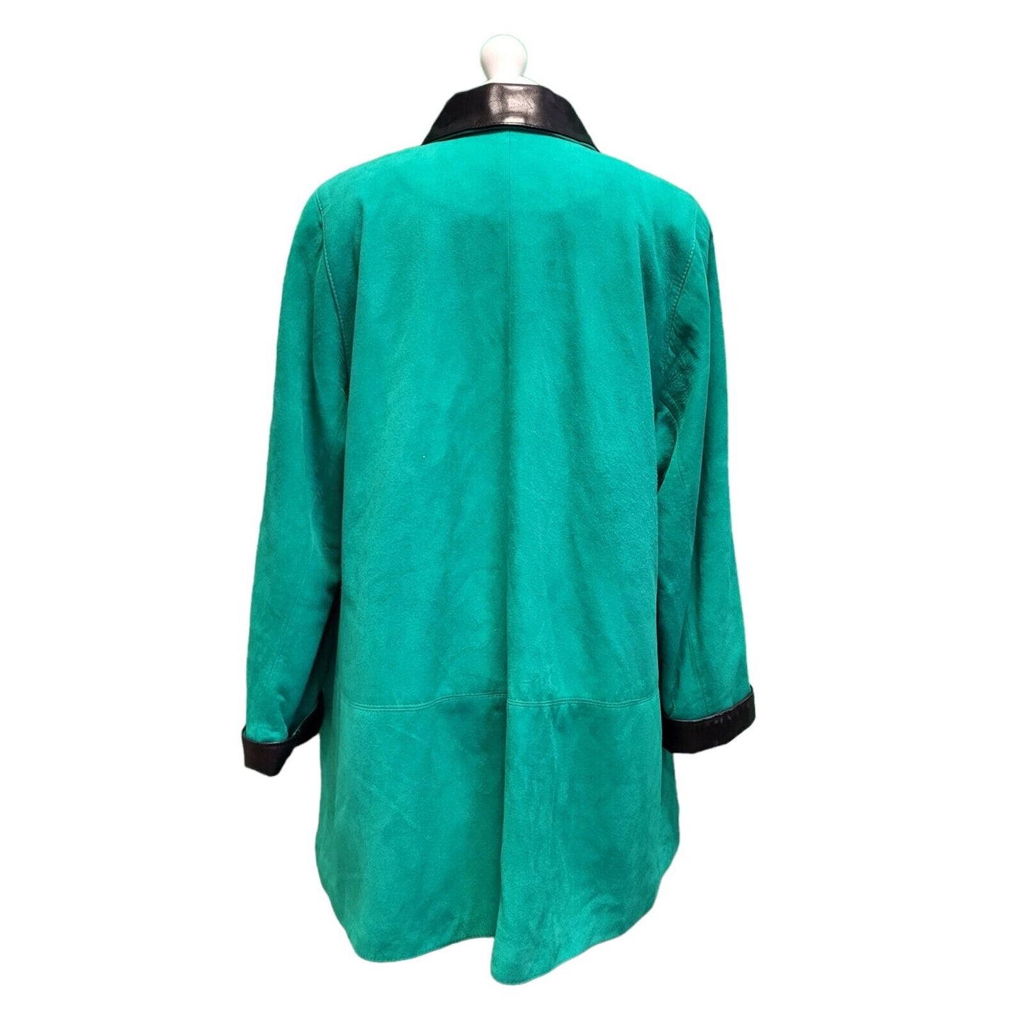 Caroline Moore Green Black Trim Suede Leather Coat Mac Women's uk 12 H390