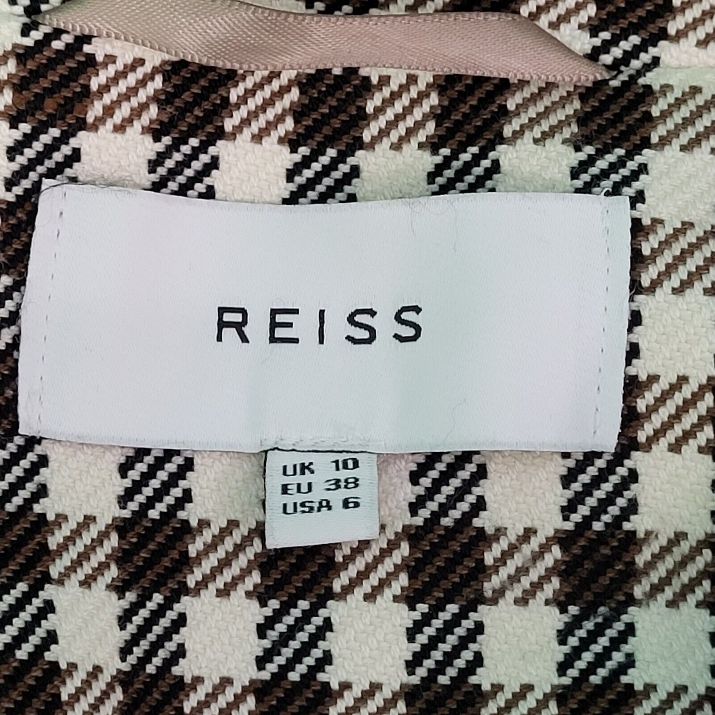 Reiss Black White Check Belted Collared Jacket Women's UK M 10 H294