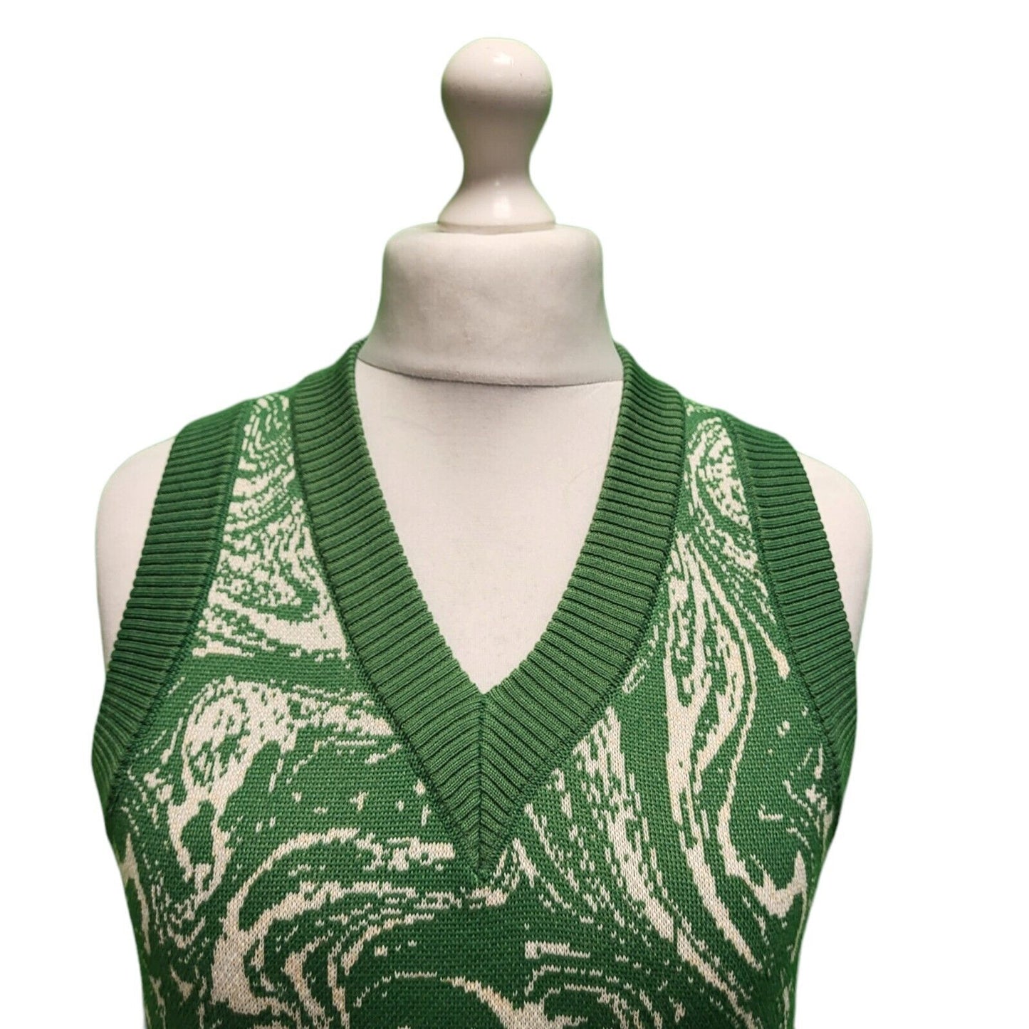 Daisy Street Green White Abstract Sleeveless Jumper Women's UK M 10 EU 38 H67