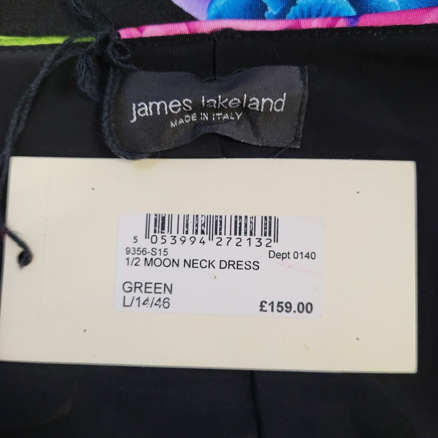 James Lakeland Black Green 1/2 Moon Neck Dress UK Women's L Bnwt BB355