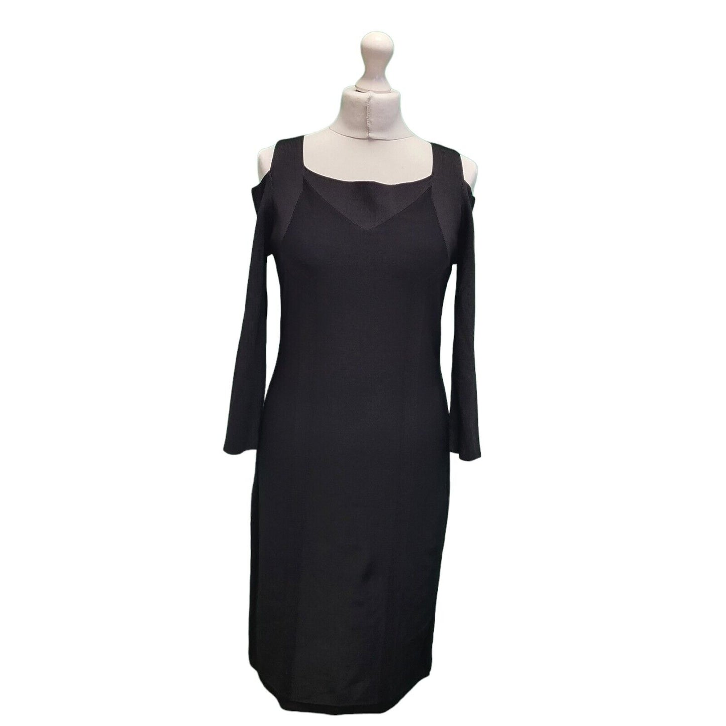 Calvin Klein Black Long Sleeve Cold Shoulder Pencil Dress Women's UK L H57