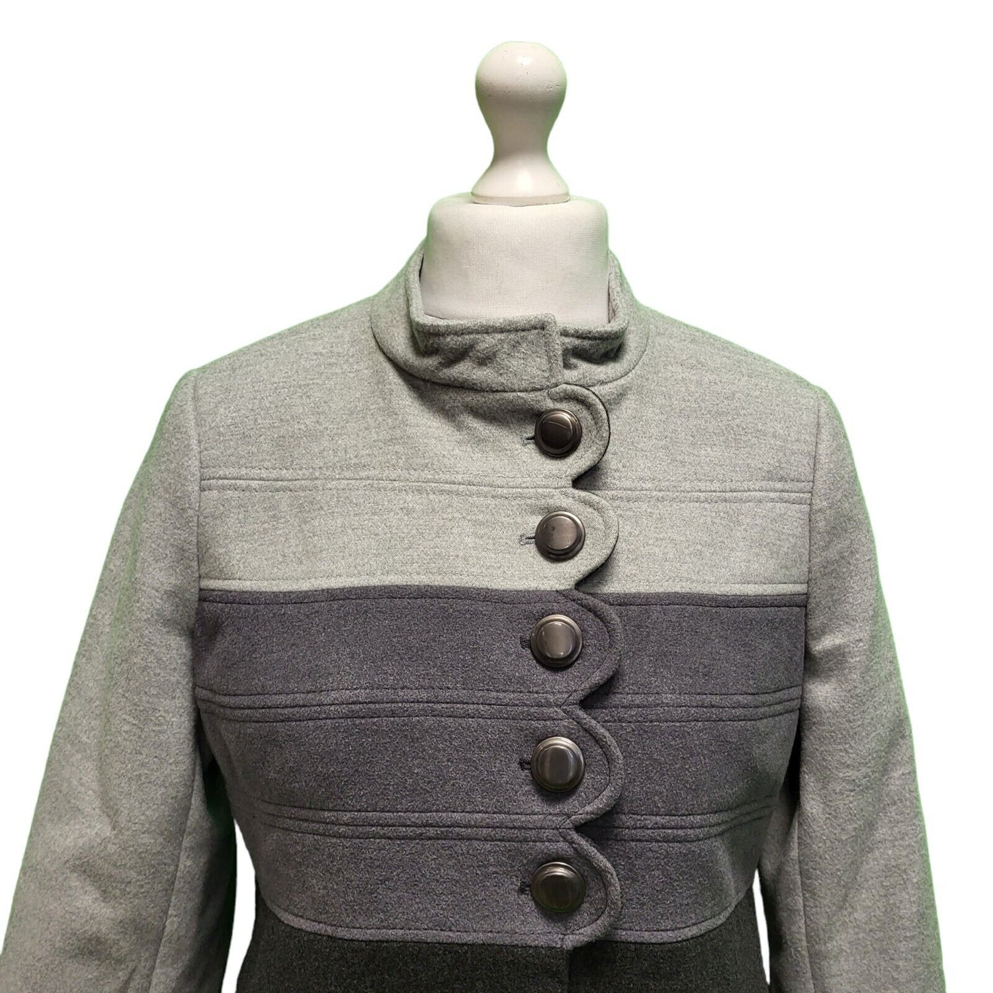 Principles Black Grey Button Collared Coat Women's UK L 12 EU 40 H300
