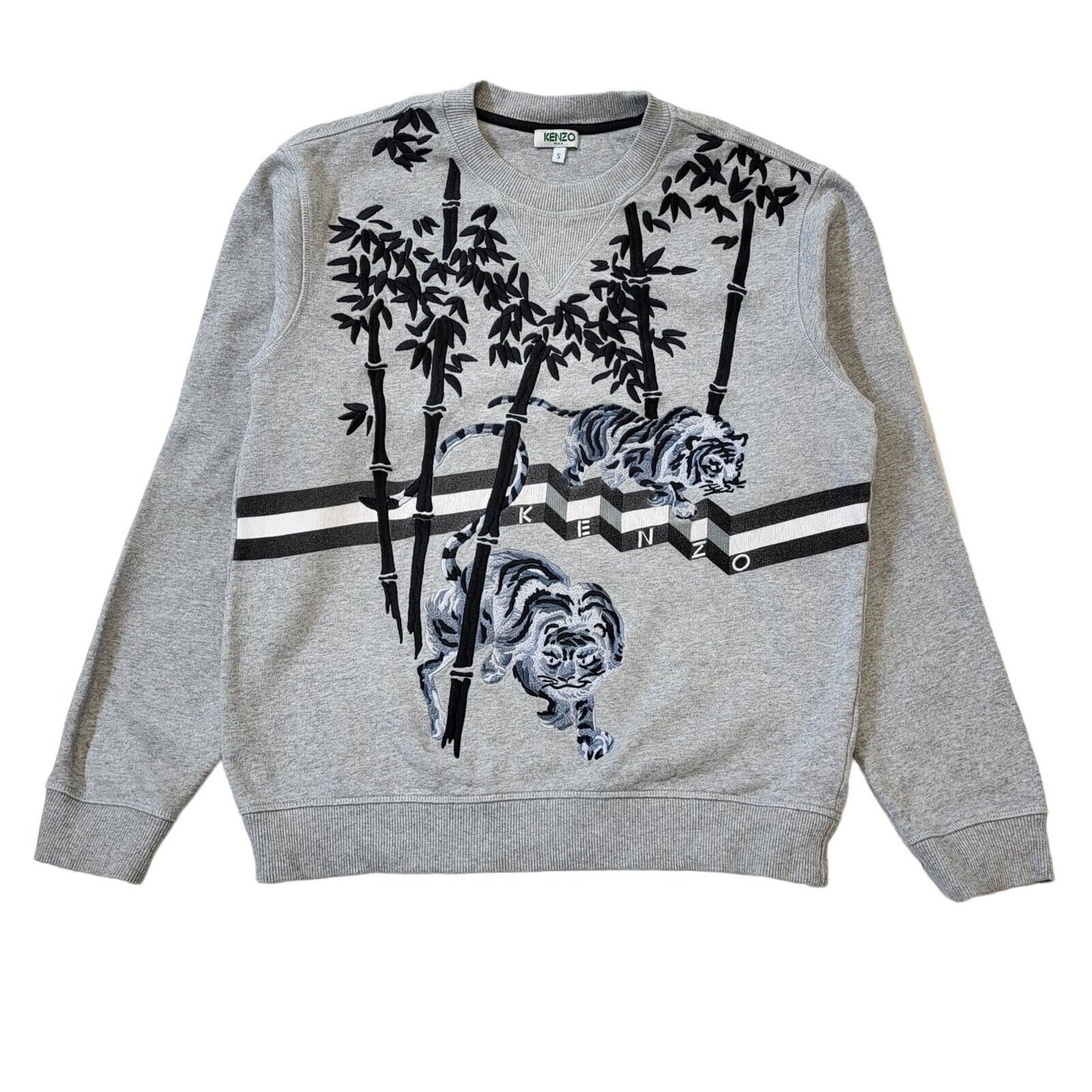 Kenzo Y2K Sweatshirt Crew Neck Tiger Print Grey Mens UK S EU 48 G143