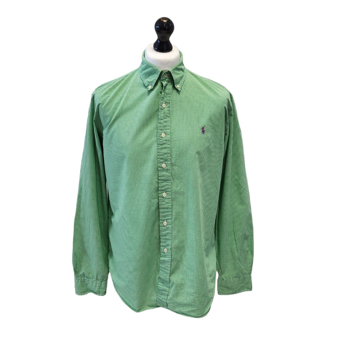 Polo Ralph Lauren Green White Check Slim Long Sleeve Shirt Uk Men's XL G588