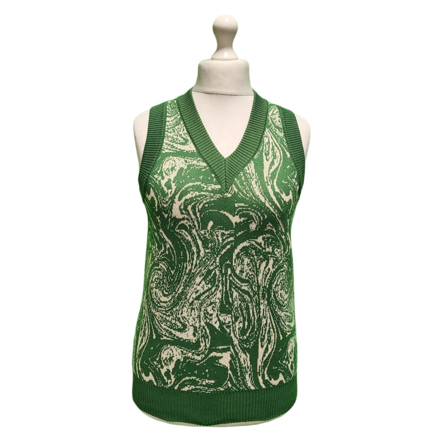 Daisy Street Green White Abstract Sleeveless Jumper Women's UK M 10 EU 38 H67