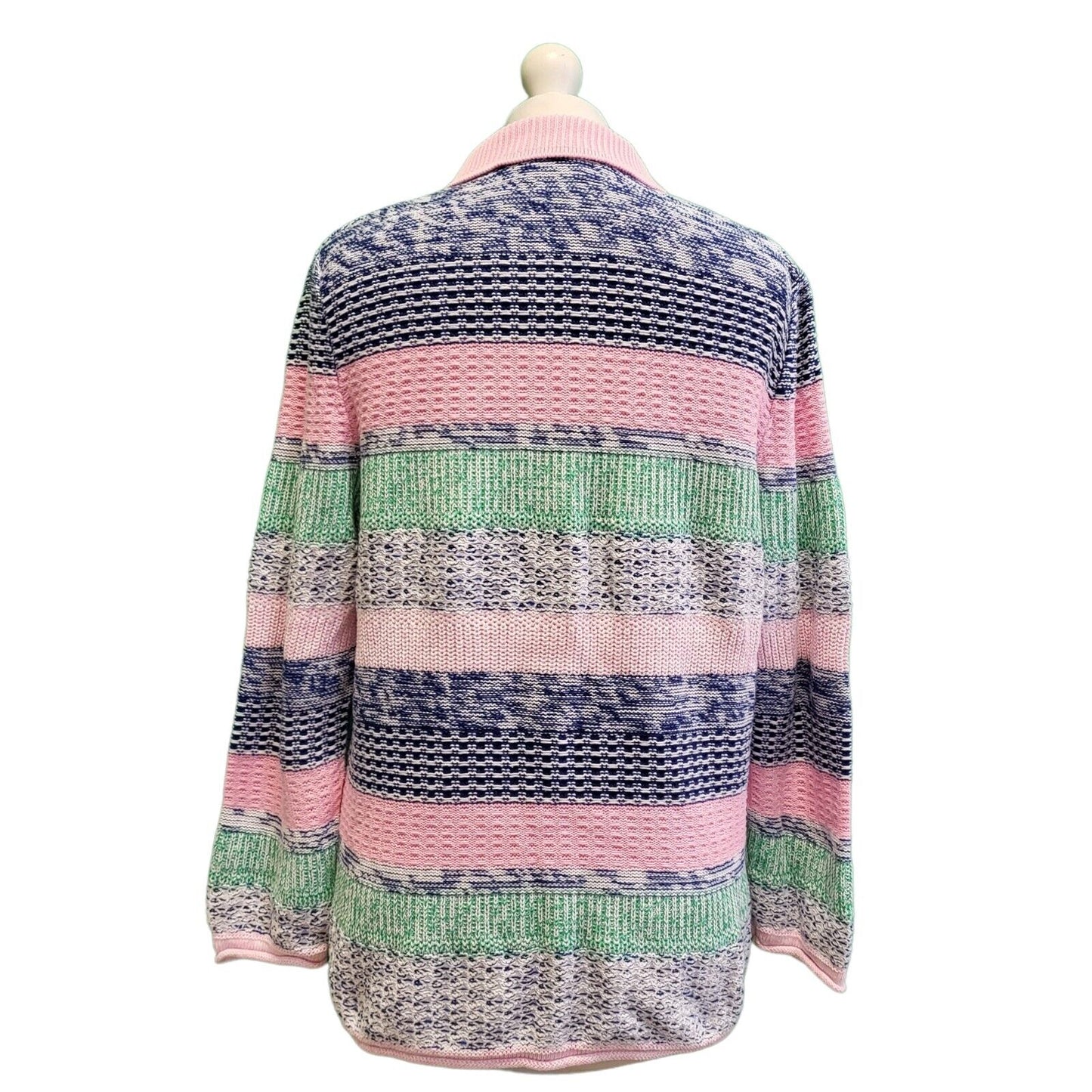 Collection L Pink Blue Striped Collared 1/4 Zip Knit Jumper Women's UK 18 H230