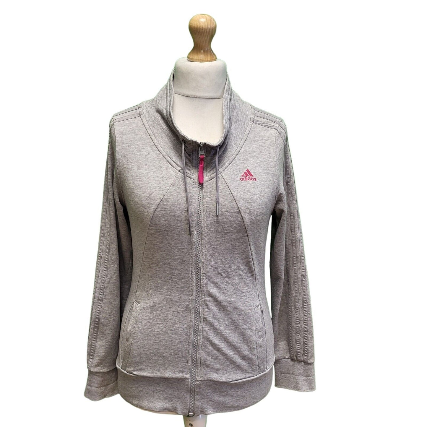 Adidas Grey Pink Zipped Long Sleeve Sweatshirt Tracksuit Top Women's uk 10 H369