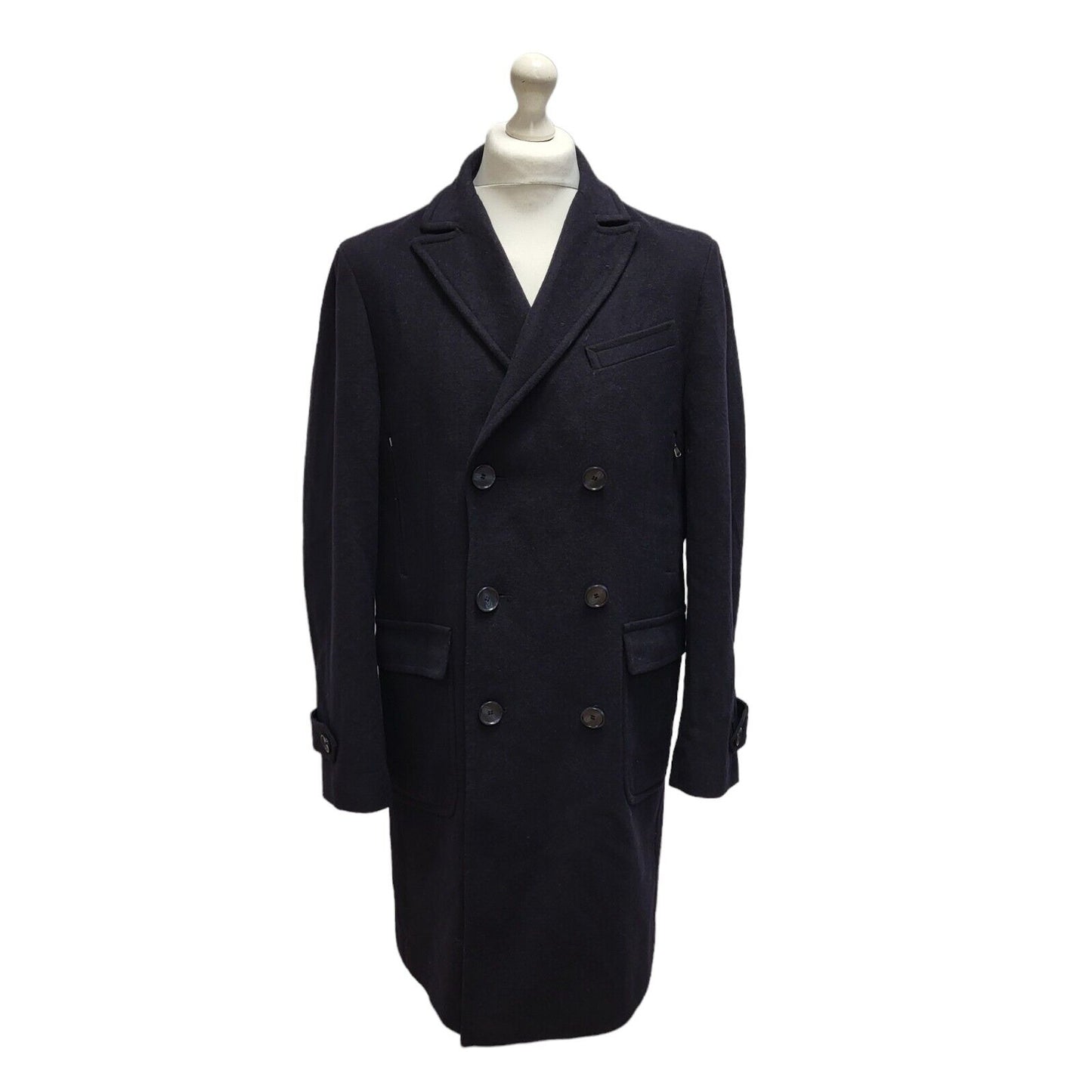 Azzaro Black Button Wool Collared Overcoat Uk Men's Size Medium BB308