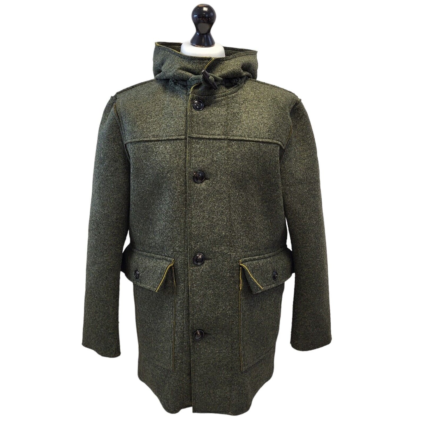 Individual Green Wool Blend Hooded Jacket Uk Men's Medium G708