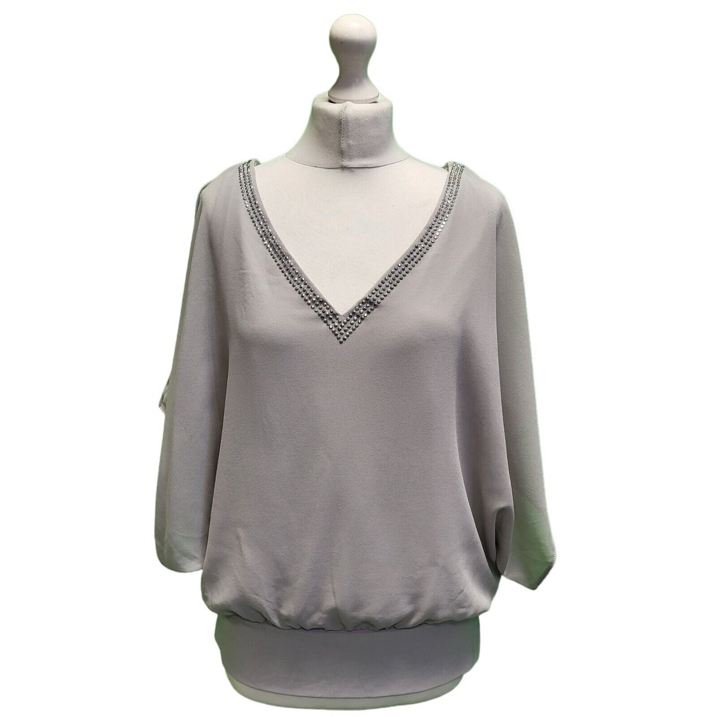 Wallis Light Grey Relaxed V-neck Batwing Blouse Top UK Women's XL 14 BNWT H759