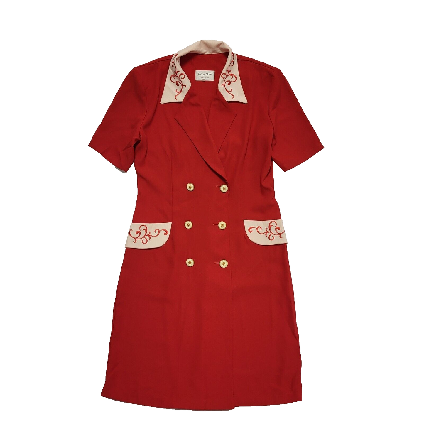 Andrew Stassi Red White Button Double Breasted Dress Women's UK 14 H954