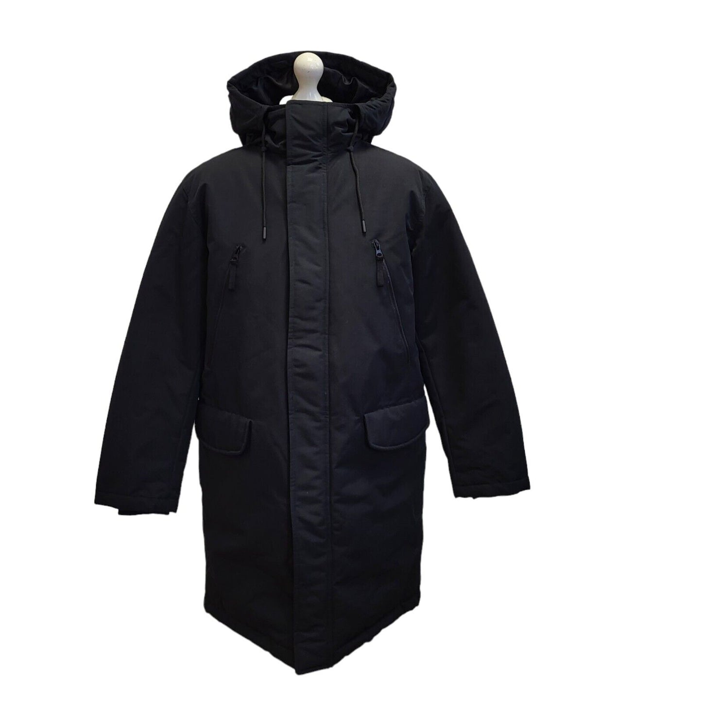 Red Herring Wadded Parka Black Zip & Snap Hooded Coat Uk Men's S Eu 46 G33