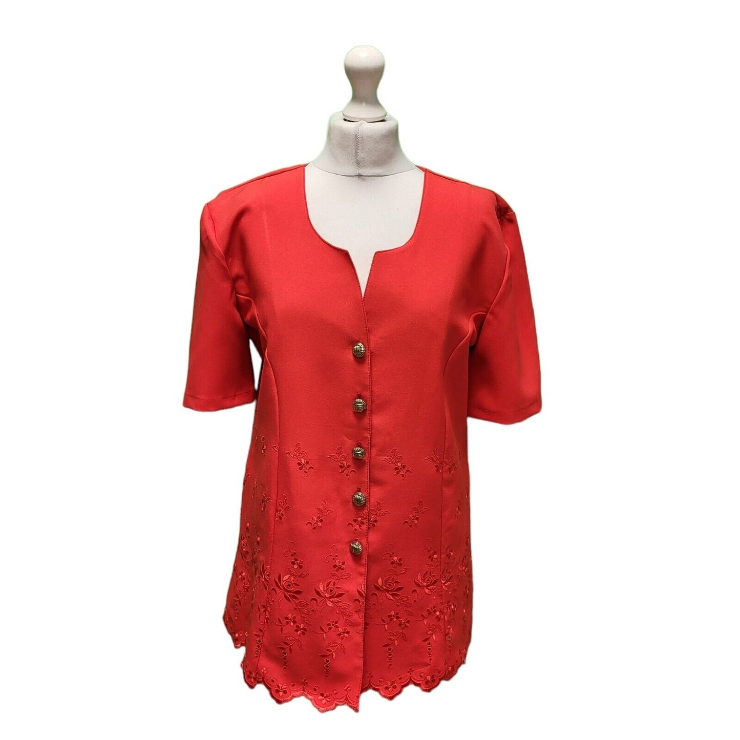 Christella Paris Red Short Sleeve Blouse Top Women's UK M 10 H953