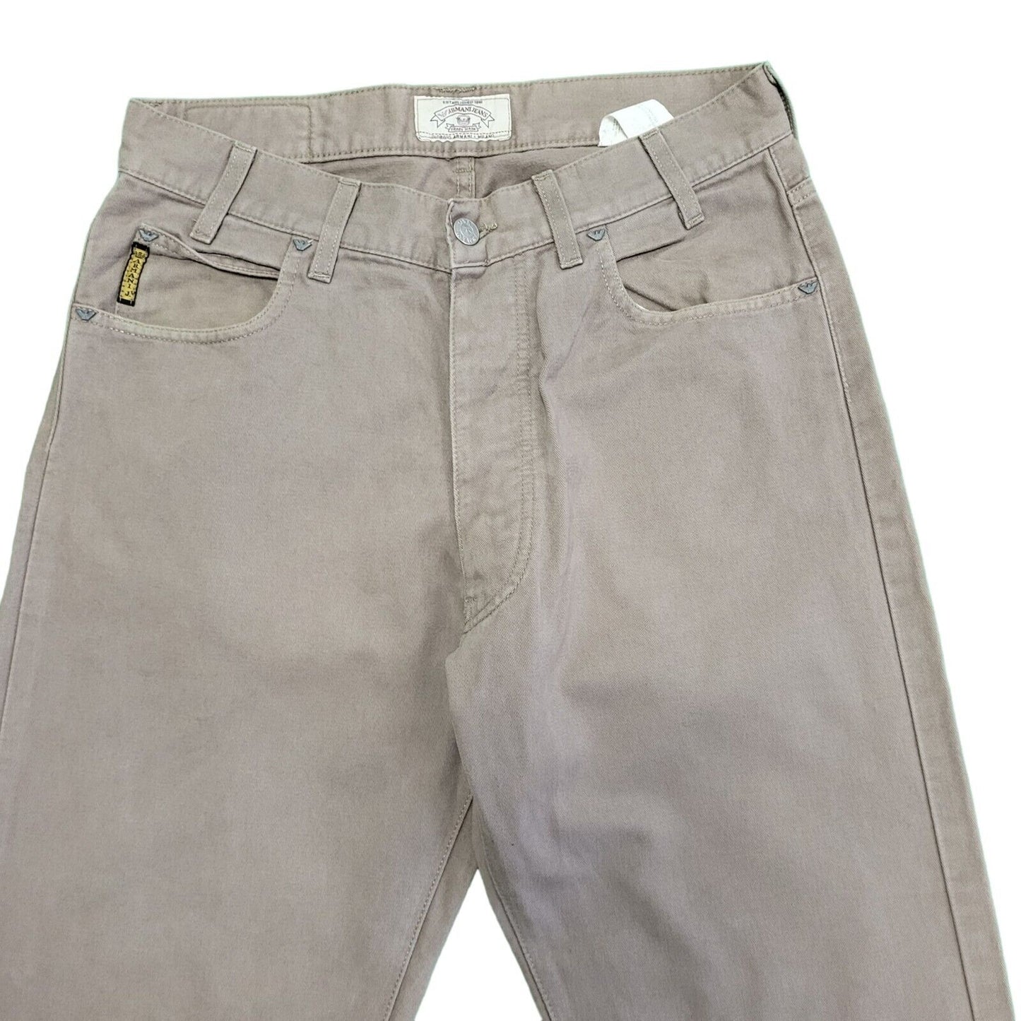 Armani Jeans Beige Straight Leg Cotton Button Fly Trousers Men's S W30 L34 H38