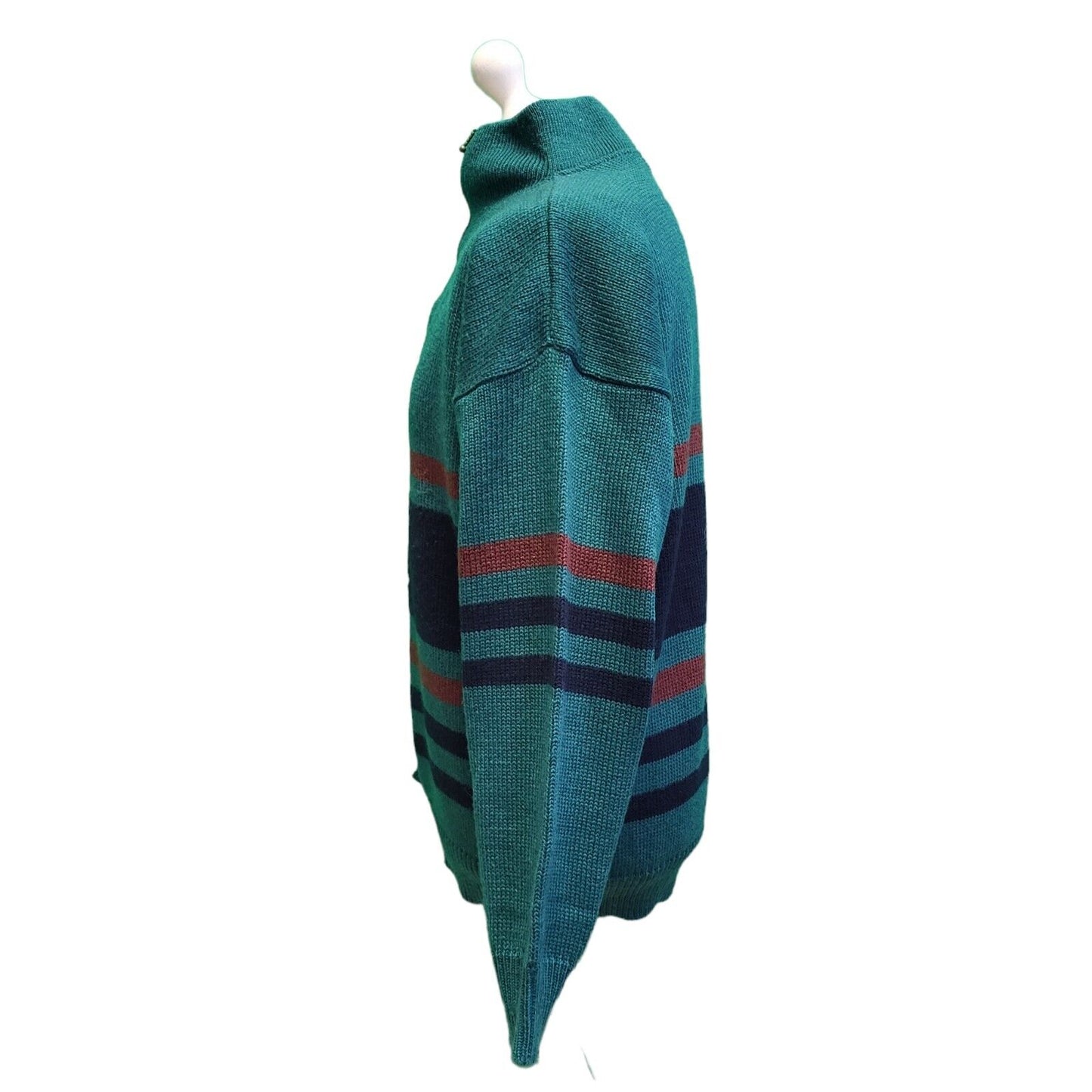 Vintage 80s Nico Green Blue Long Sleeve 1/4 Zip Acrylic Jumper Men's Uk L H226