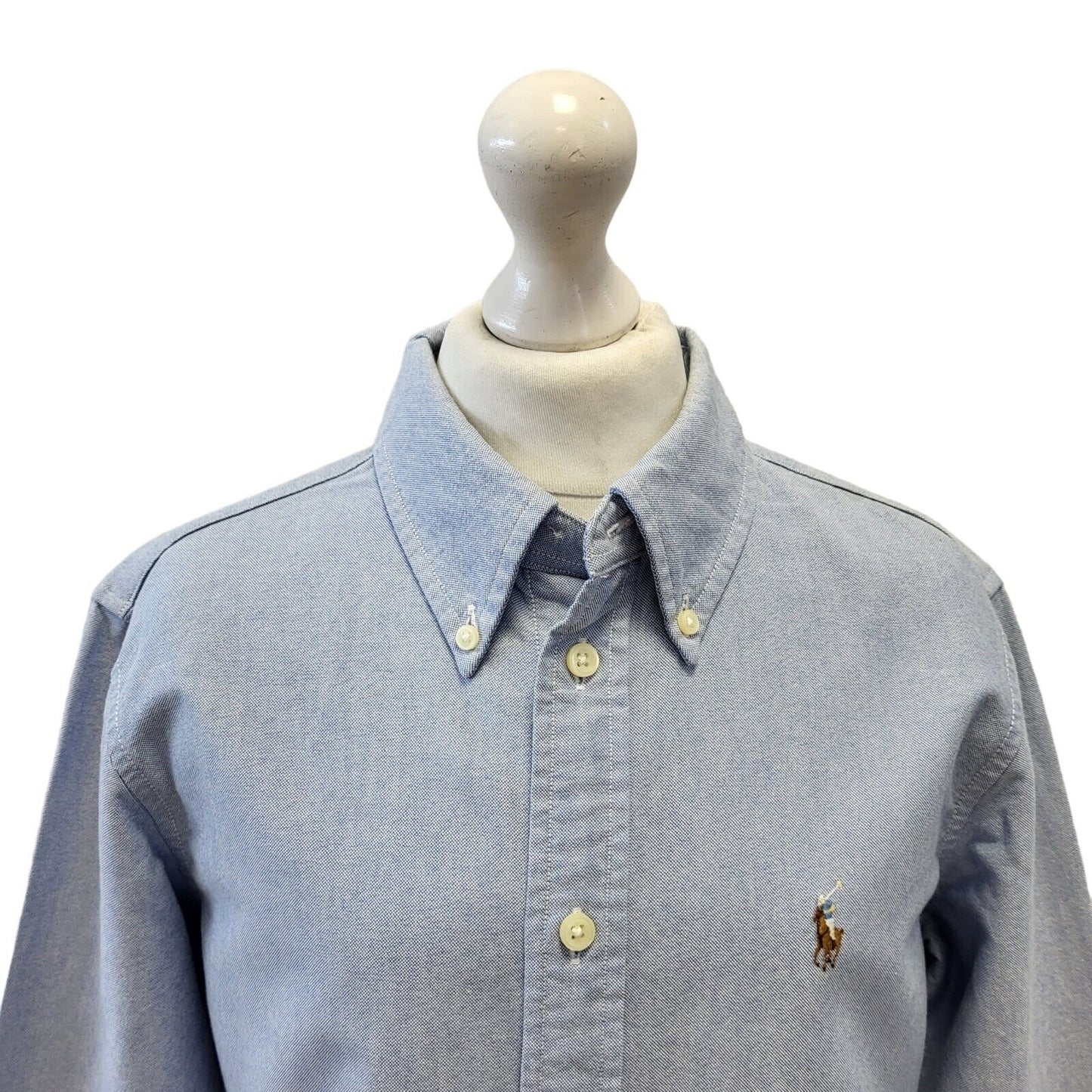Polo Ralph Lauren Blue Solid Long Sleeve Shirt Uk Men's XS Eu 44 G287