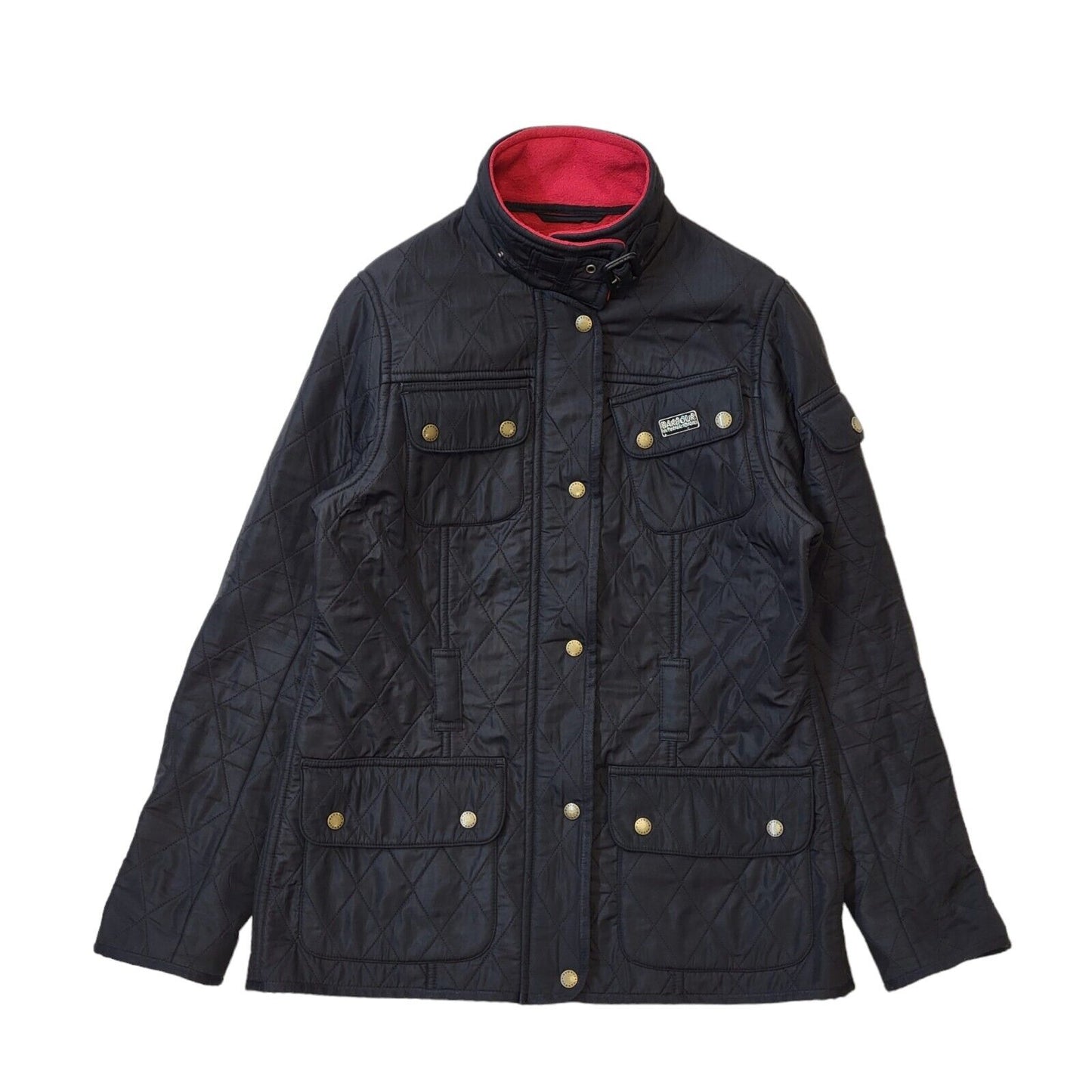 Barbour Viper Black Red Zip & Snap Quilted Jacket Uk Women's 12 G738