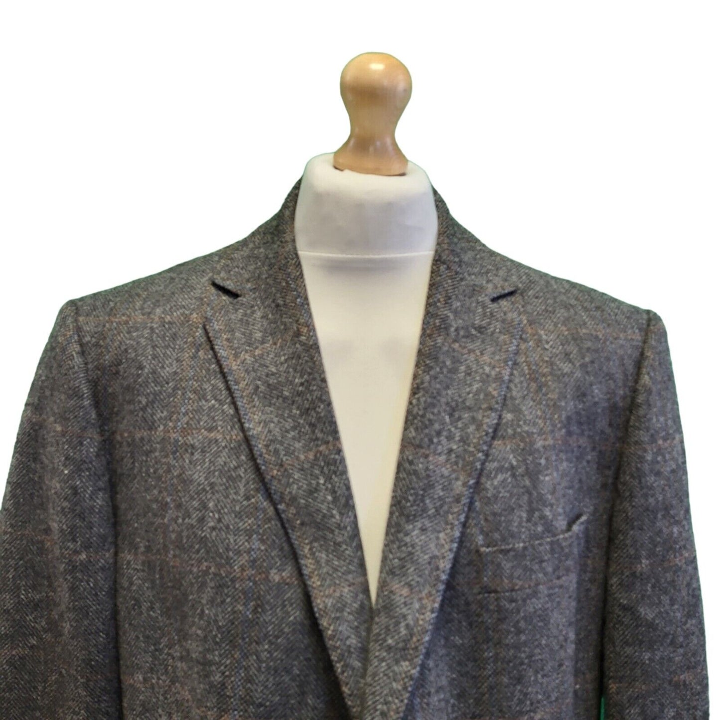 Balmain Brown Grey Check Wool Collared Suit Blazer Jacket Men's uk XL H84