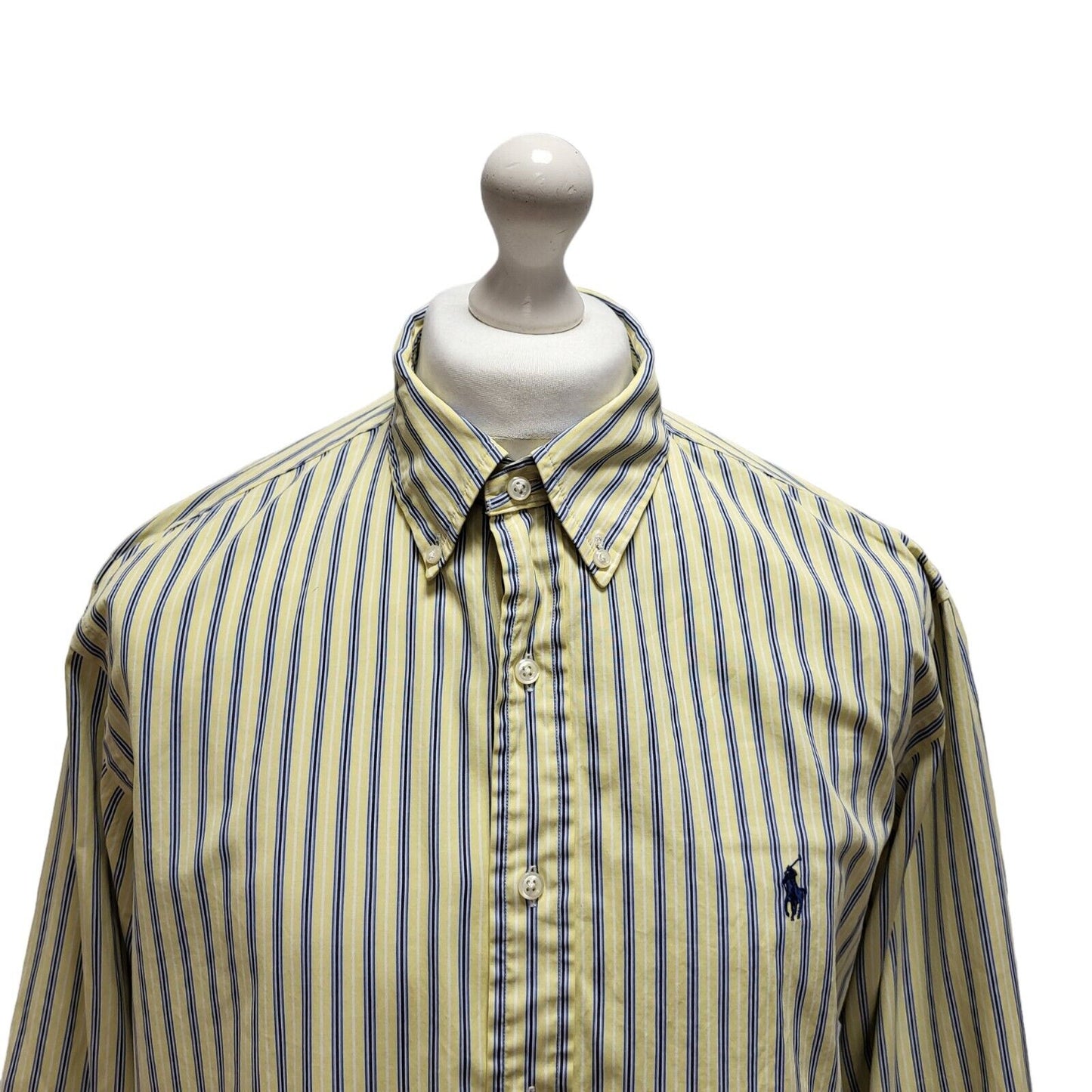 Ralph Lauren Yellow Blue Striped Long Sleeve Shirt Uk Men's XL BB380