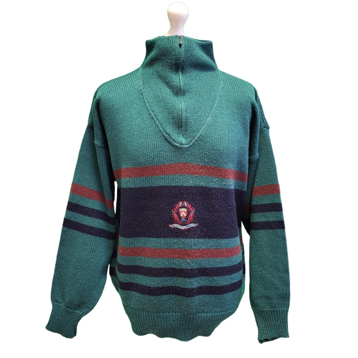 Vintage 80s Nico Green Blue Long Sleeve 1/4 Zip Acrylic Jumper Men's Uk L H226