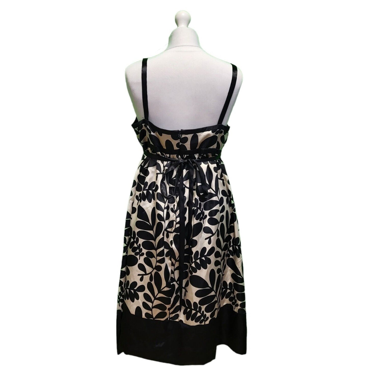 Principles Modernist Black Beige Leafy A-Line Summer Dress Women's 14 H784 BNWT