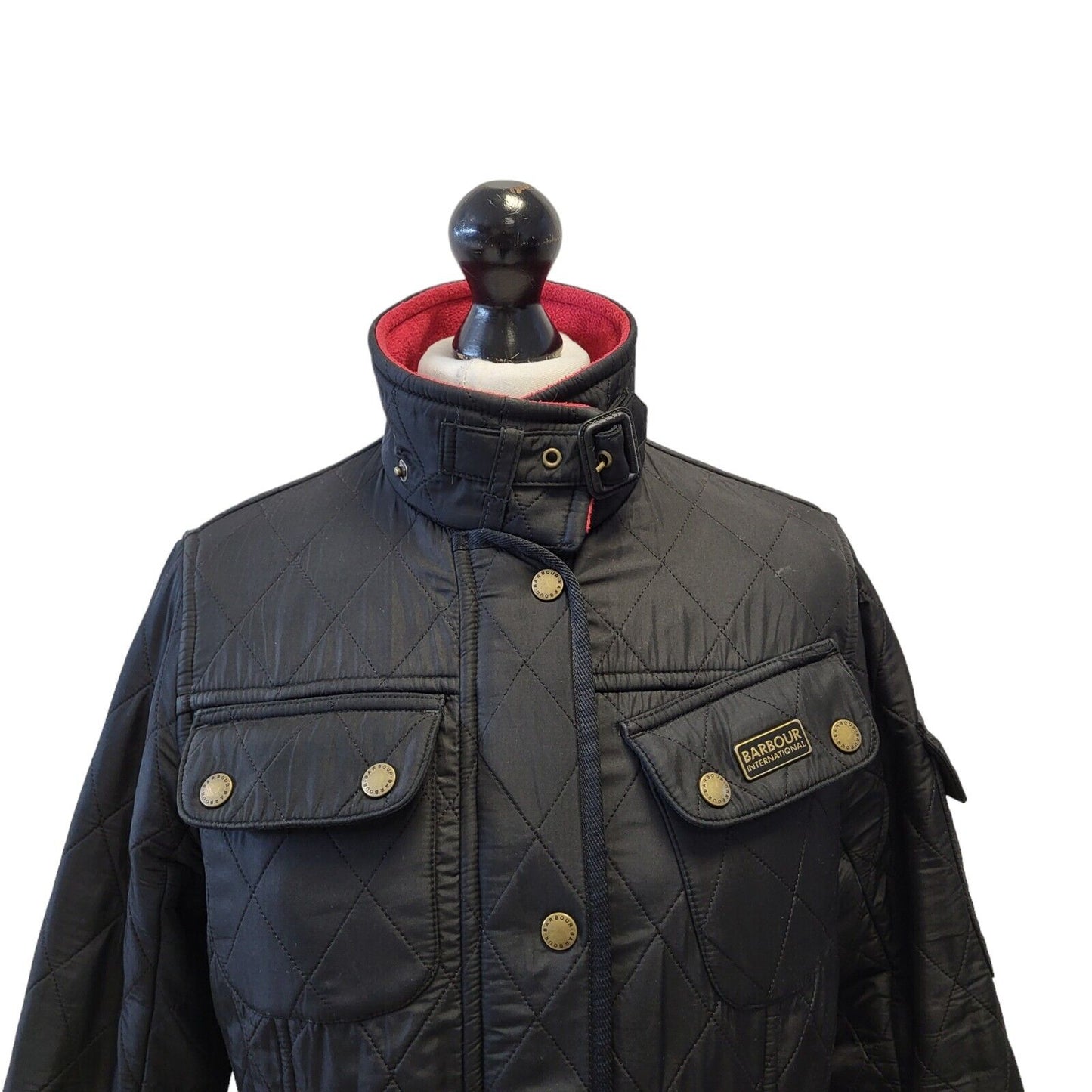 Barbour Viper Black Red Zip & Snap Quilted Jacket Uk Women's 12 G738