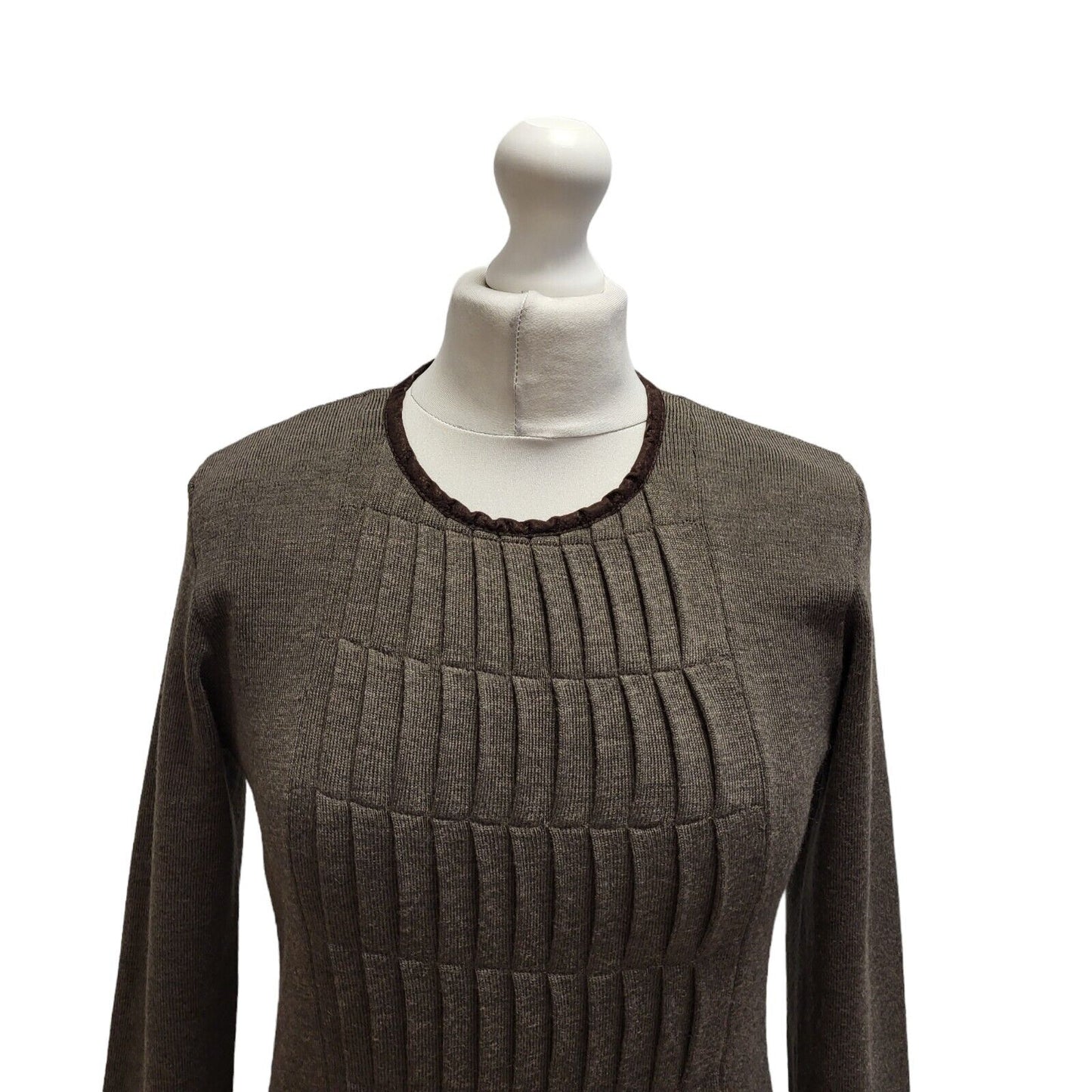 Elegance Brown Long Sleeve Daywear Wool Dress UK Women's 12 BB345