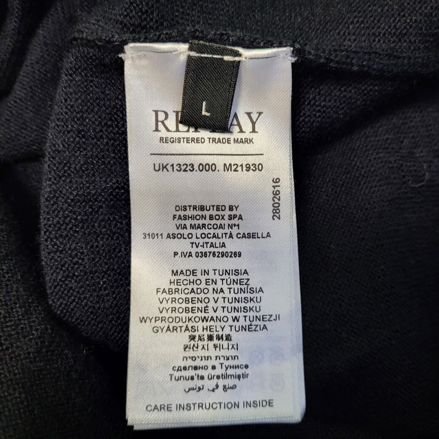 Replay Black Long Sleeve Knit V-Neck Wool Blend Jumper Men's UK L EU 54 H965