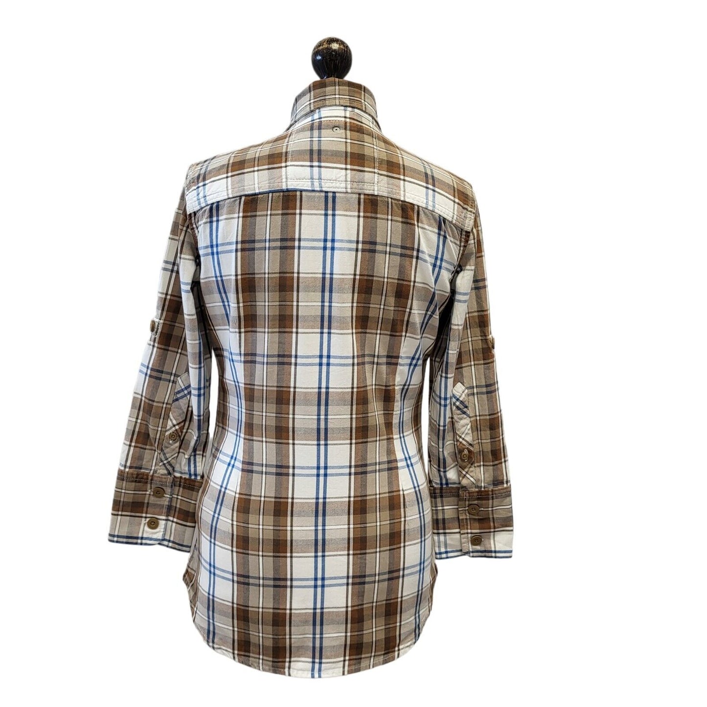 Superdry Brown White Check Long Sleeve Casual Shirt Uk Women's S Eu 36 G278