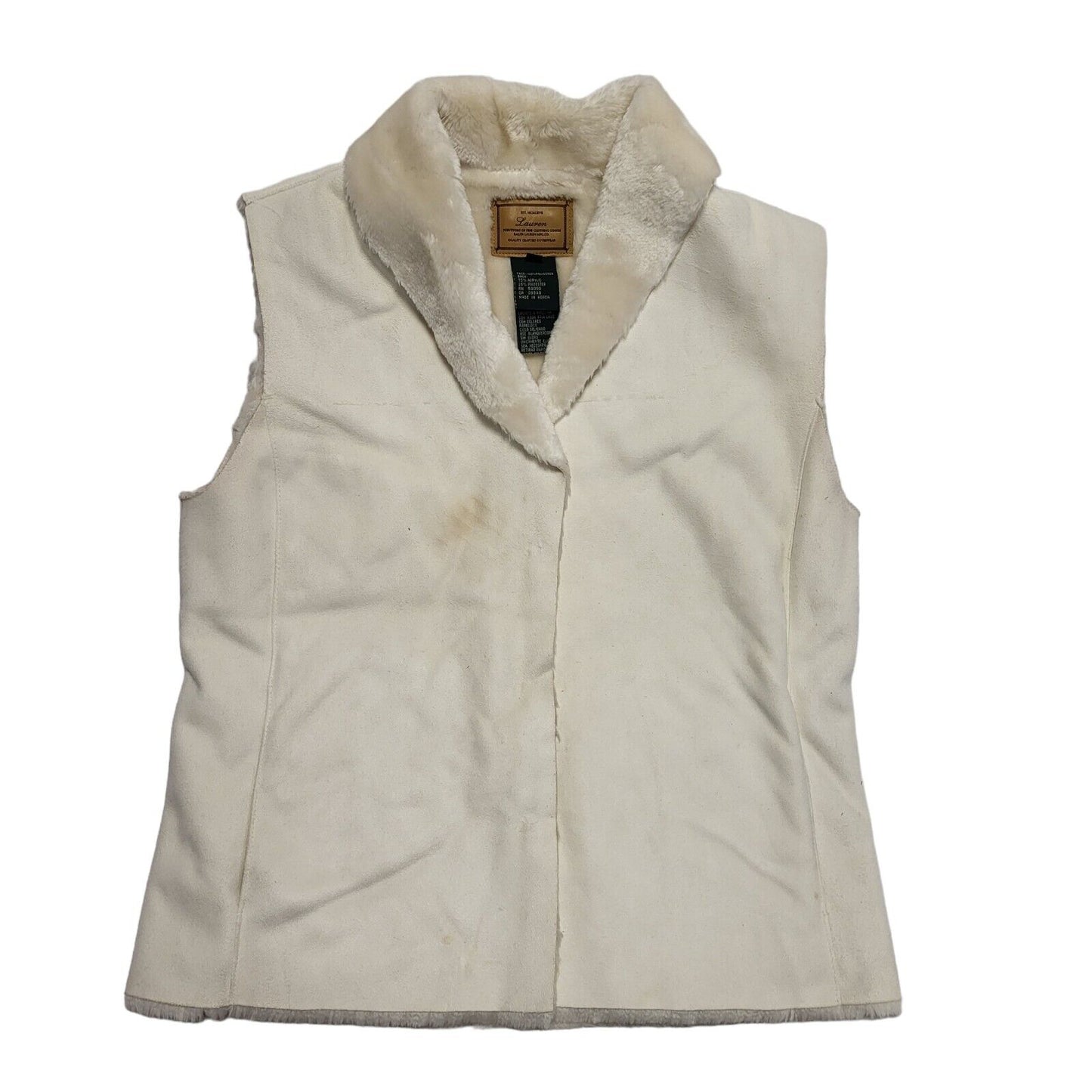 Ralph Lauren White Brown Faux Fur Collared Gilet UK Women's L H695