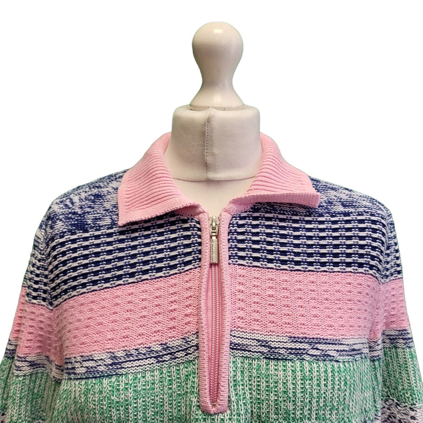 Collection L Pink Blue Striped Collared 1/4 Zip Knit Jumper Women's UK 18 H230