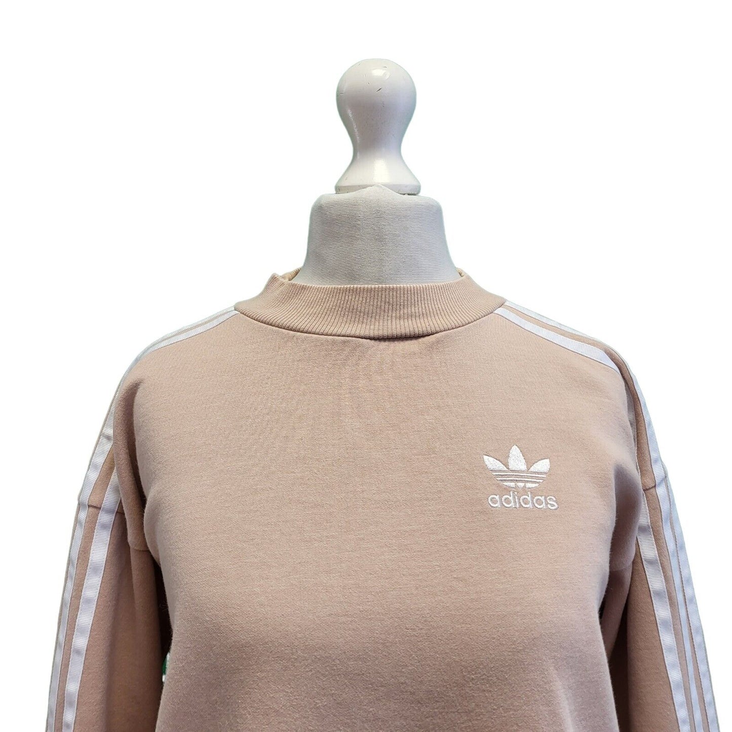Adidas Beige White Trim Long Sleeve Cotton Sport Dress Women's UK S 8 G786