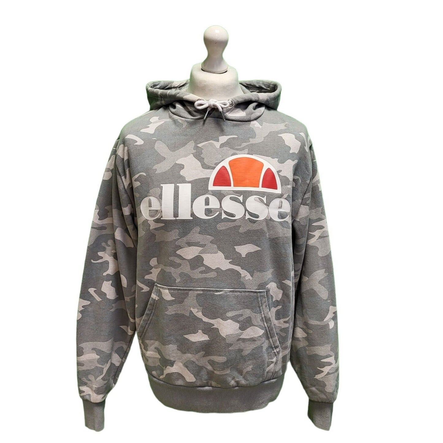 Ellesse Grey Camouflage Spell Out Casual Sweatshirt Hoodie Men's UK L EU 54 H595
