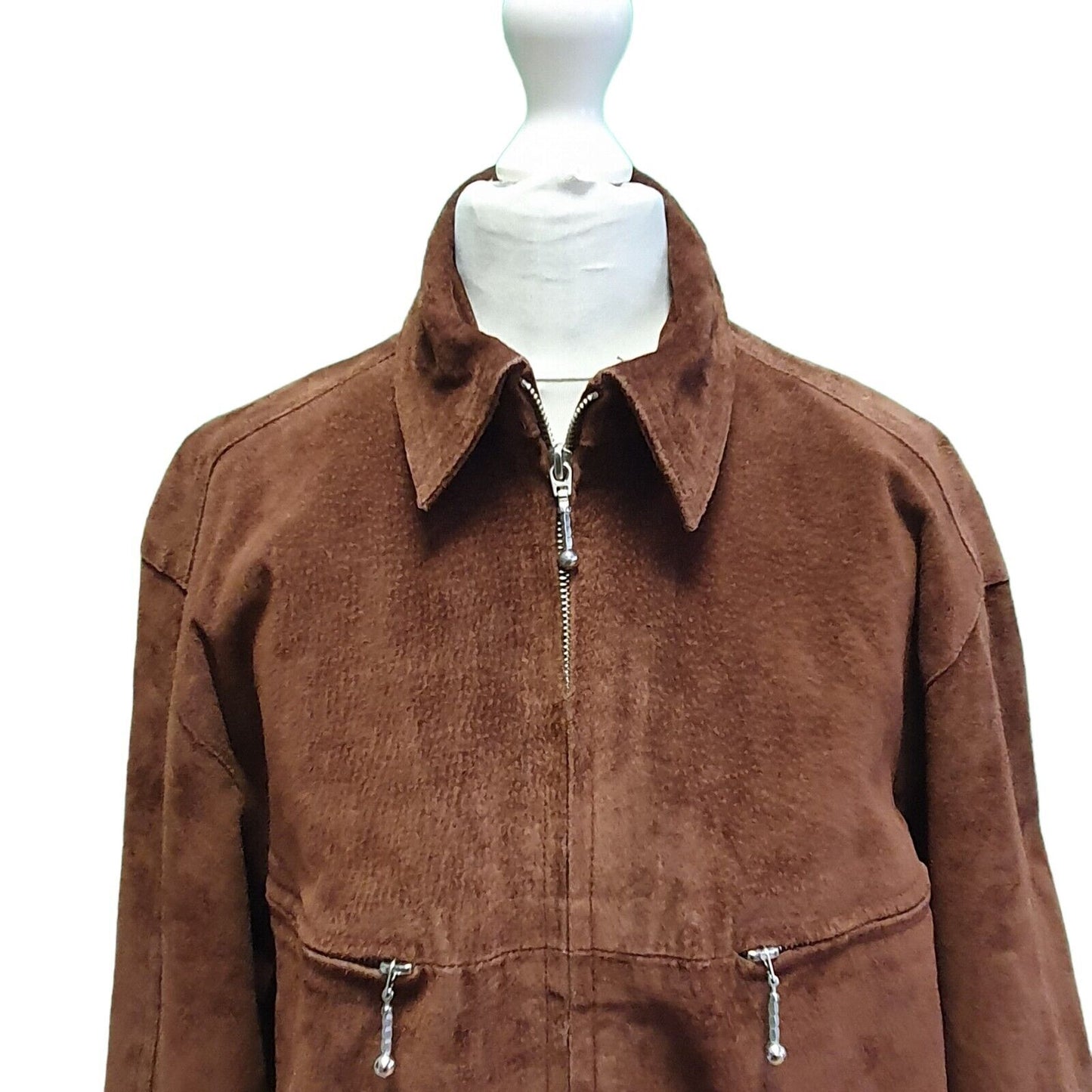 Vintage Newport Casuals Brown Zipped Suede Leather Jacket Women's UK L 12 H210