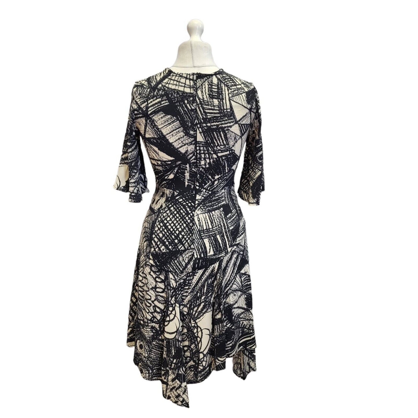 Desigual Black White Abstract Evening Dress Uk Women's 10 Eu 38 G100