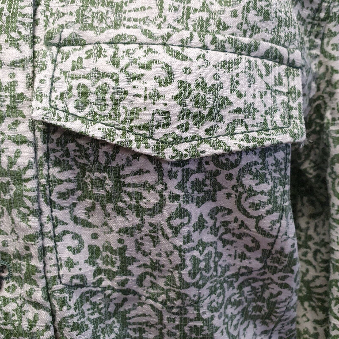 Foxcroft Green White Button Cotton Dress Jacket Women's uk 10 M eu 38 G814