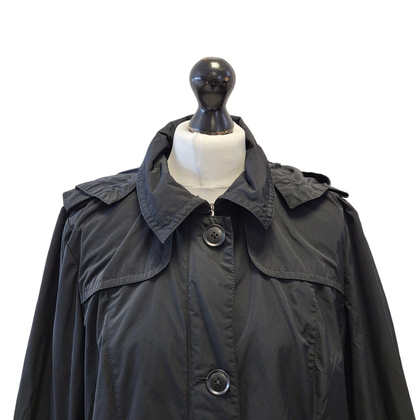 Jigsaw Black Zip & Button Lightweight Hooded Coat UK Women's Large G667