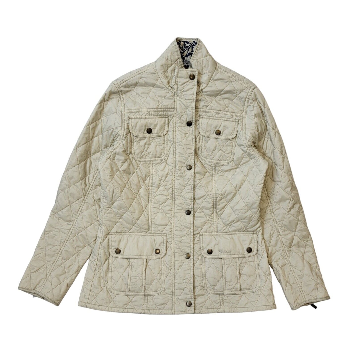 Barbour Manderston Beige Zip & Snap Quilted Jacket Uk Women's 12 G737