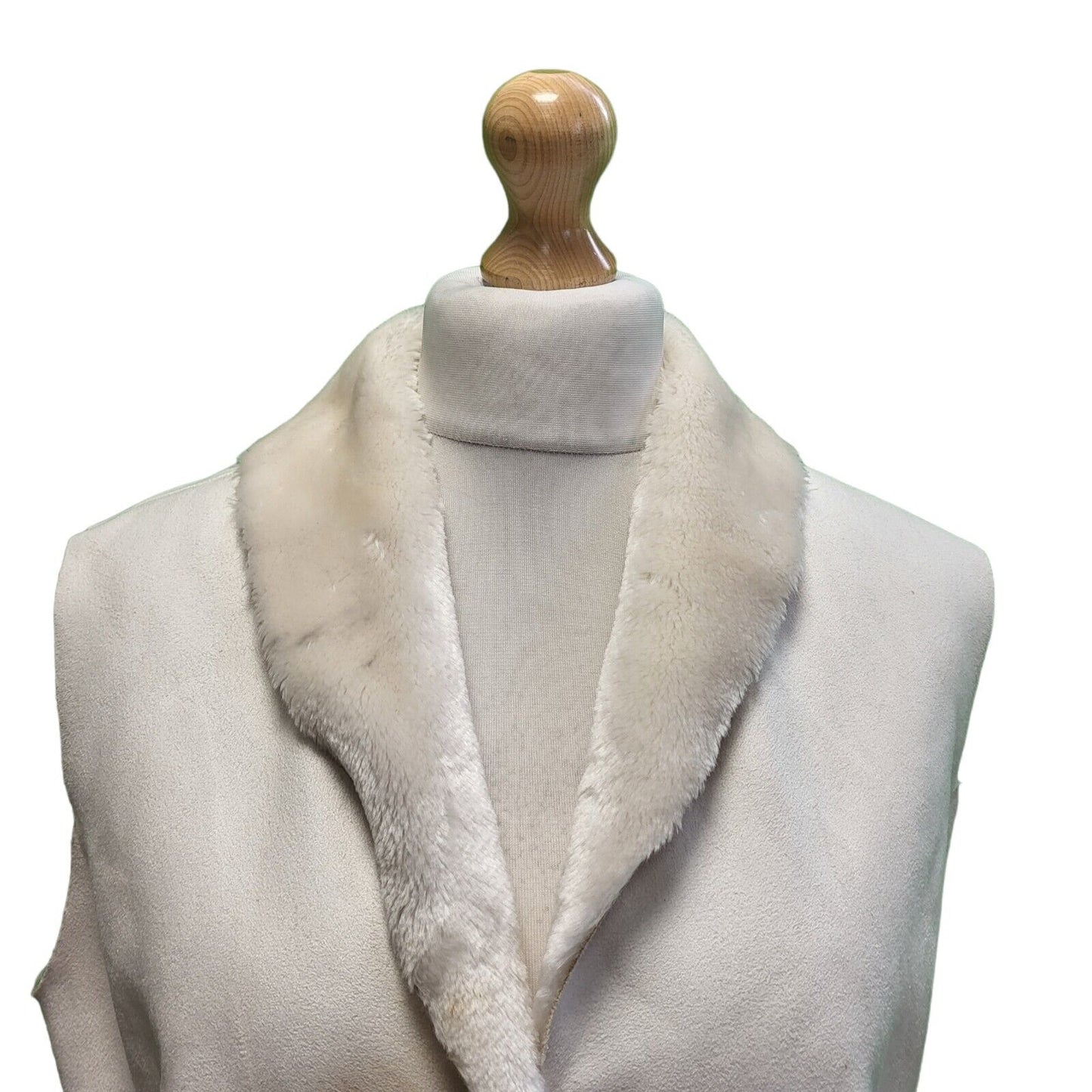 Ralph Lauren White Brown Faux Fur Collared Gilet UK Women's L H695