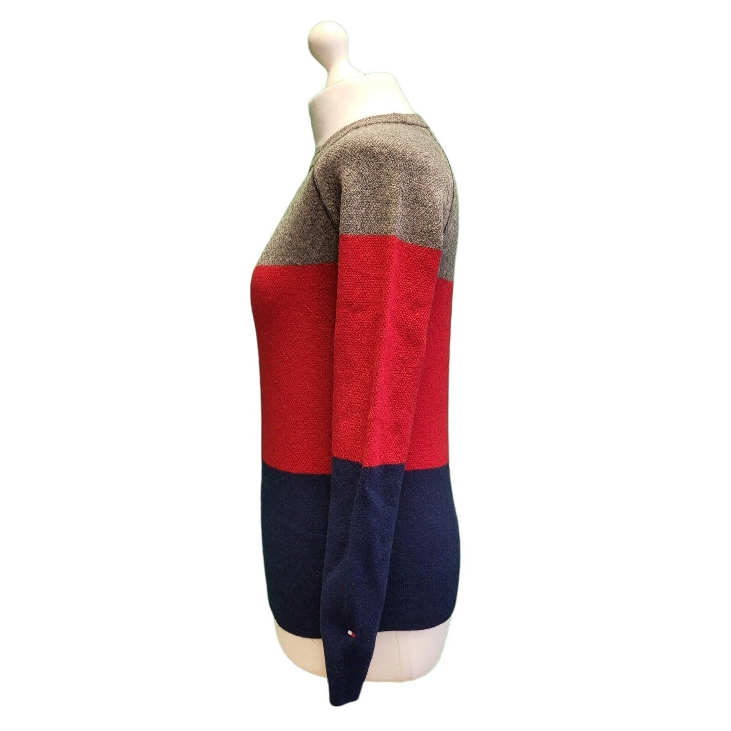 Vintage Tommy Hilfiger Red Grey Blue Wool Jumper Women's Uk 8 S G764