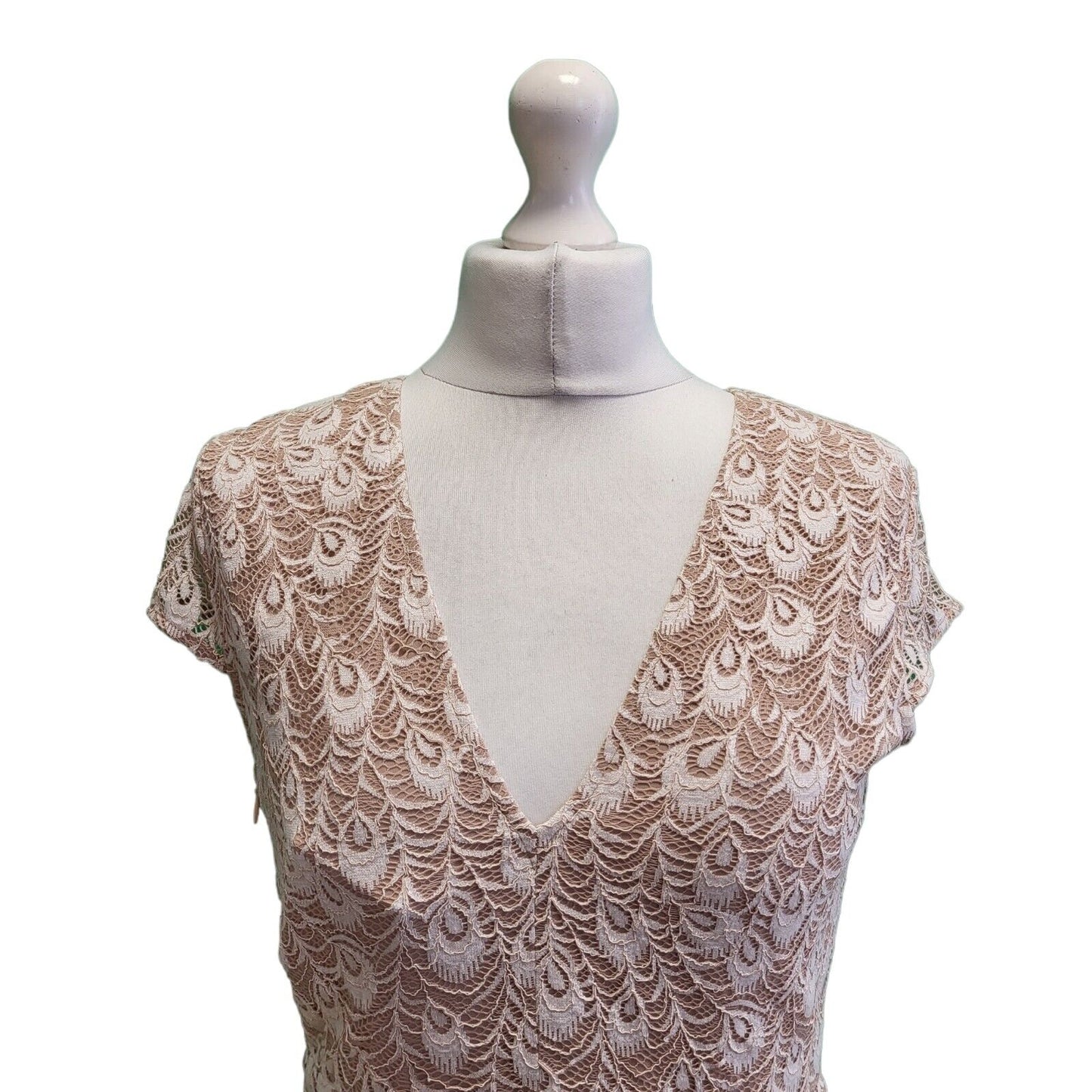 Joy Raphaella Peach Lace V-Neck Evening Dress Women's BNWT UK 8 BNWT G817