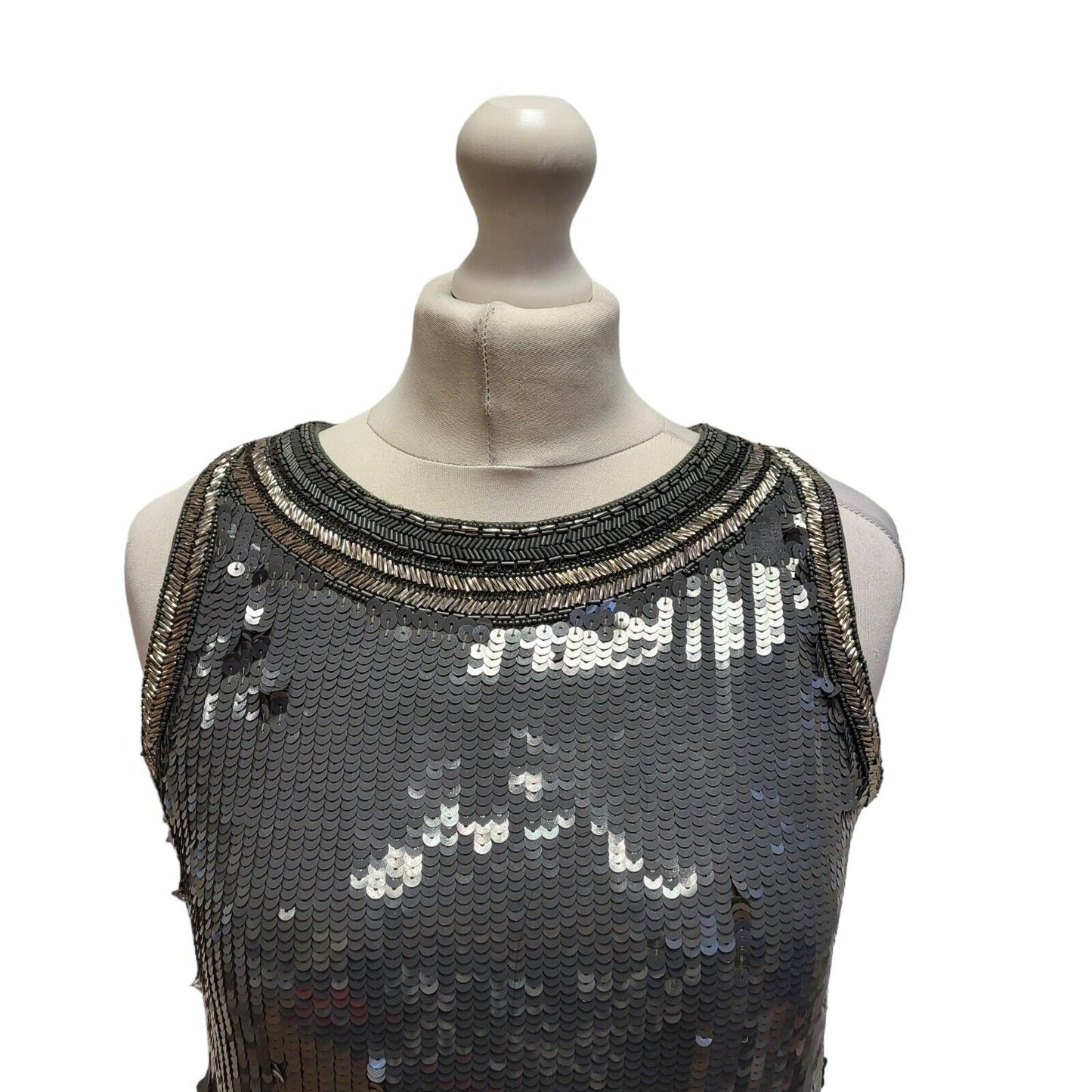 Superdry Silver Sequin Sleeveless Evening Formal Dress UK Women's Small BB333