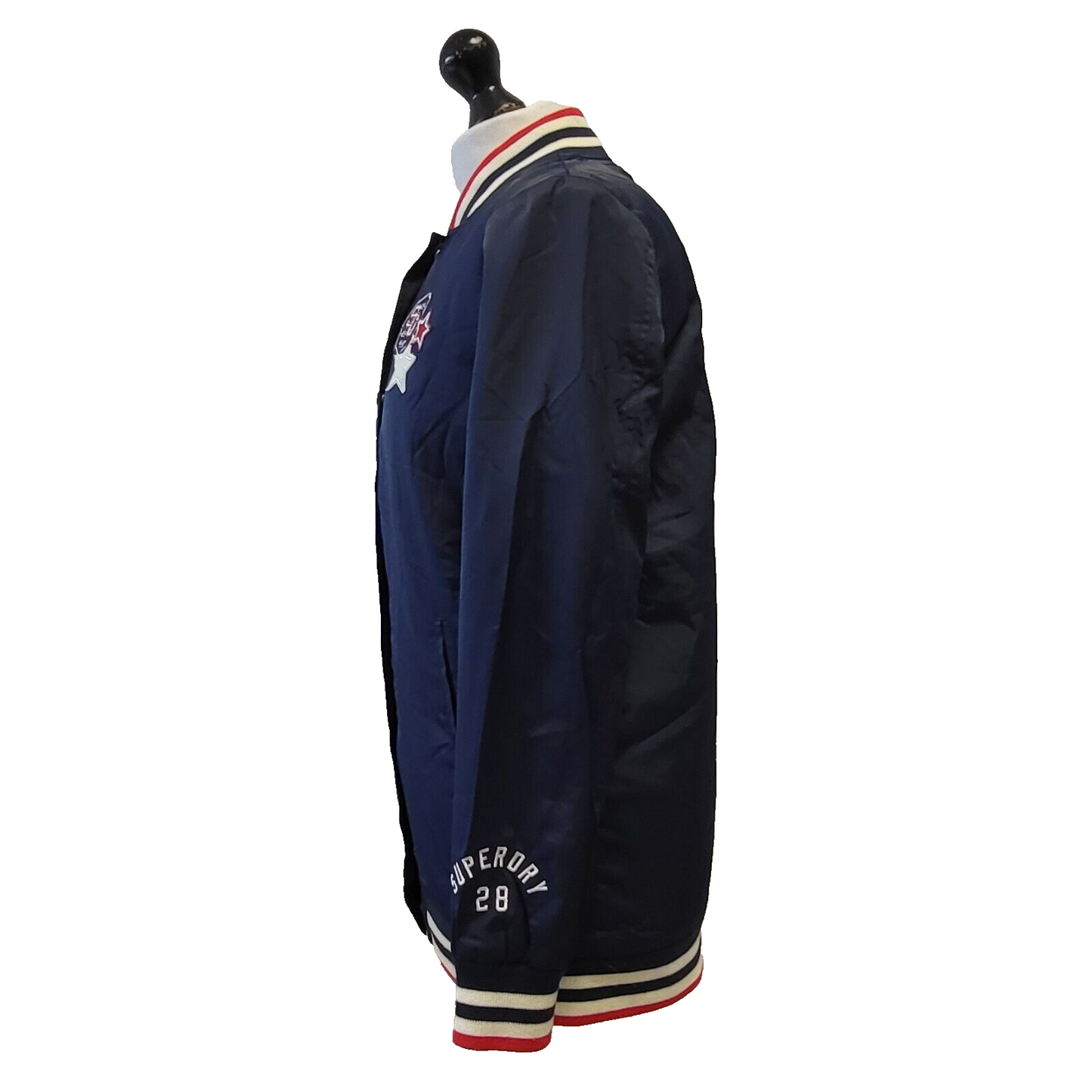 Superdry 1990 Snap Fasten Navy Blue Varsity Jacket Uk Women's 6 G701
