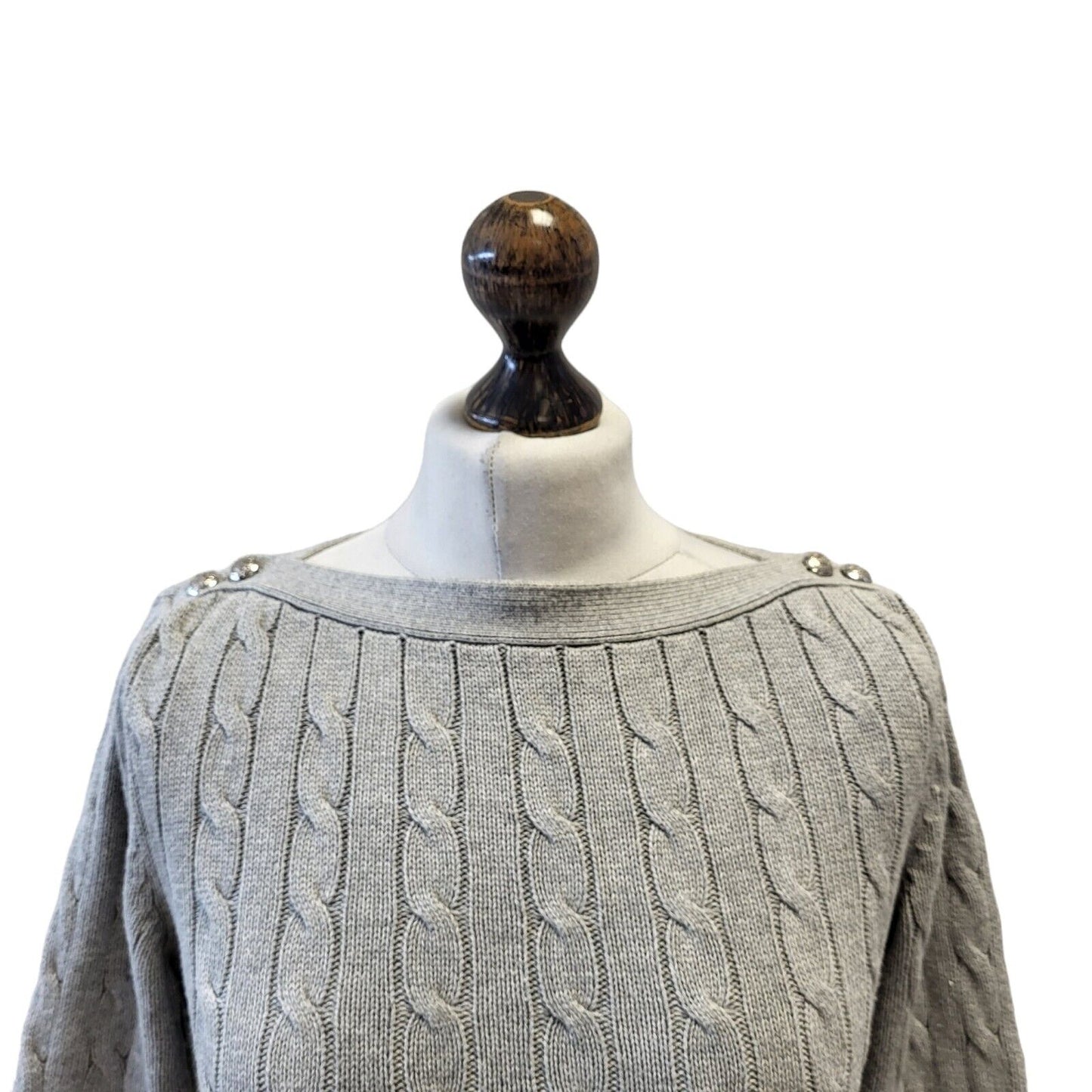 Polo Ralph Lauren Jumper Grey Cable Knit Uk Women's Size M G421
