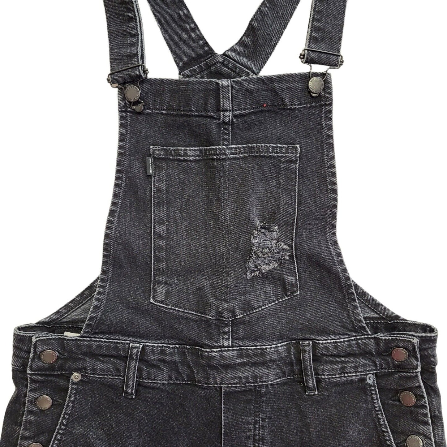 Superdry Wolcott Black Denim Dungaree Shorts Uk Women's 12 W30-32 G119