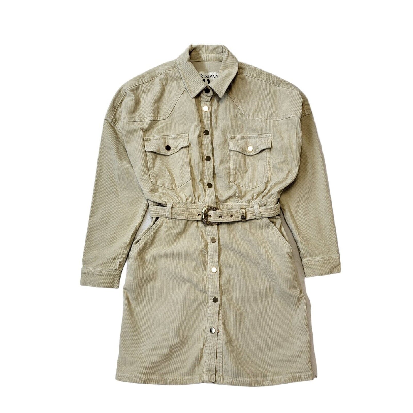 River Island Beige Corduroy Collared Belted Button Shirt Dress BNWT UK 14 G351